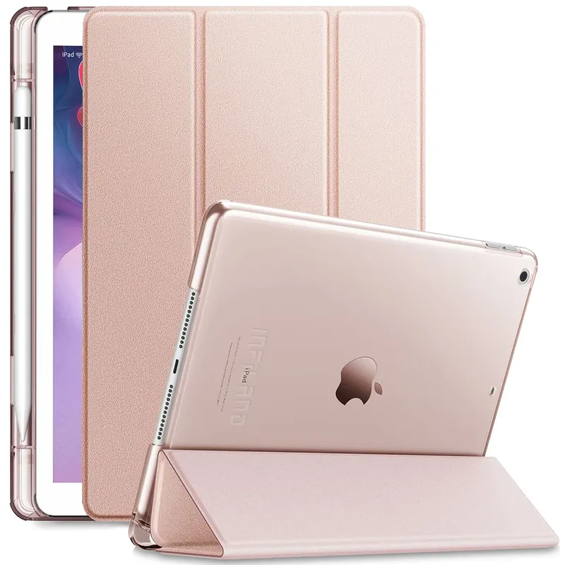 Capa Infiland Transparente Séries Ipad 9, 10.2 Pol ,(2021,) A2602, A2603, Com Função Wake Sleep, E Suporte Caneta - Rosa