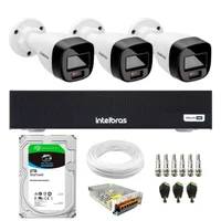 Kit 3 Câmeras Intelbras Vhd 1220 B Full Color Full Hd 1080p Ir 20m + Dvr Mhdx 3004c + Hd 2TB Sky