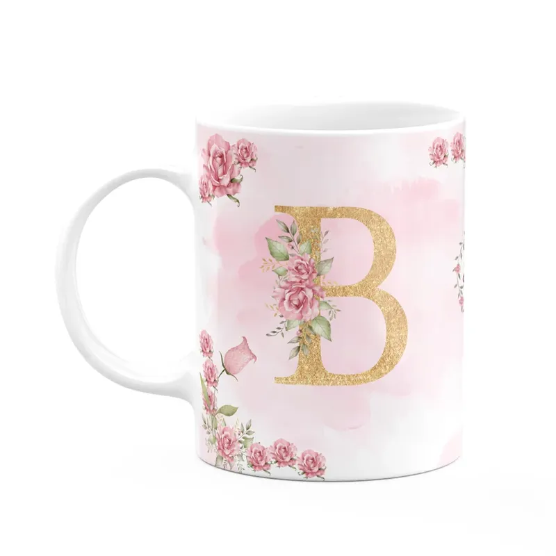 Caneca Floral Mães - Inicial Do Nome Letra B - 325ml