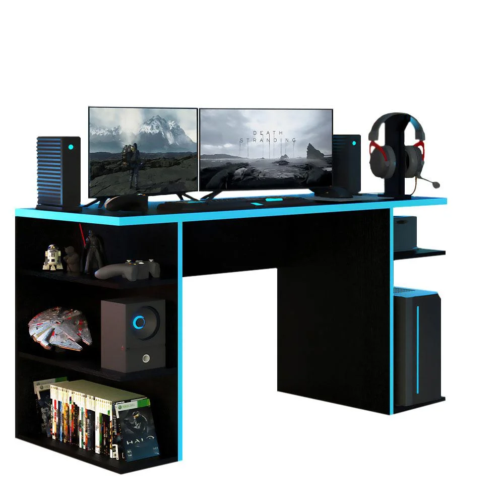 Mesa Computador Gamer Madesa, Preto e Azul - 9409