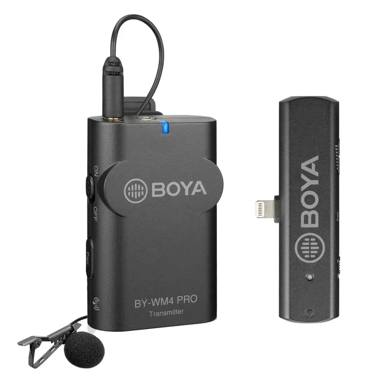 Microfone Lapela Sem Fio Boya By Wm4 Pro K4, Duplo - Conector Lightning - Preto
