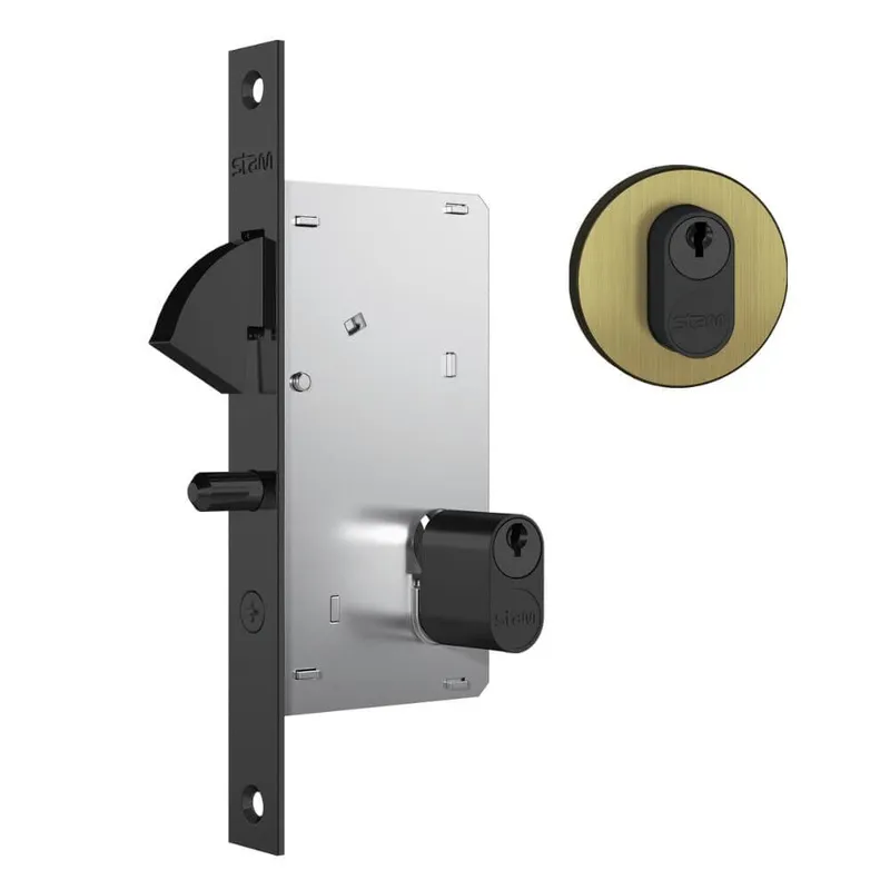 Fechadura Para Porta De Correr 950 Externa Roseta Redonda Oxidado E-coat 45mm Stam