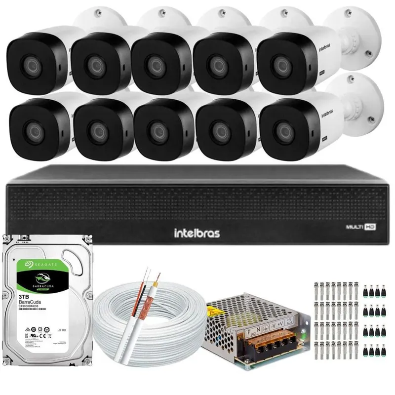 Kit Intelbras Cftv 8 Cameras FULL HD, 1220B, 1080P+DVR, 3116C , Inteligência Artificial, Com HD, 3TB