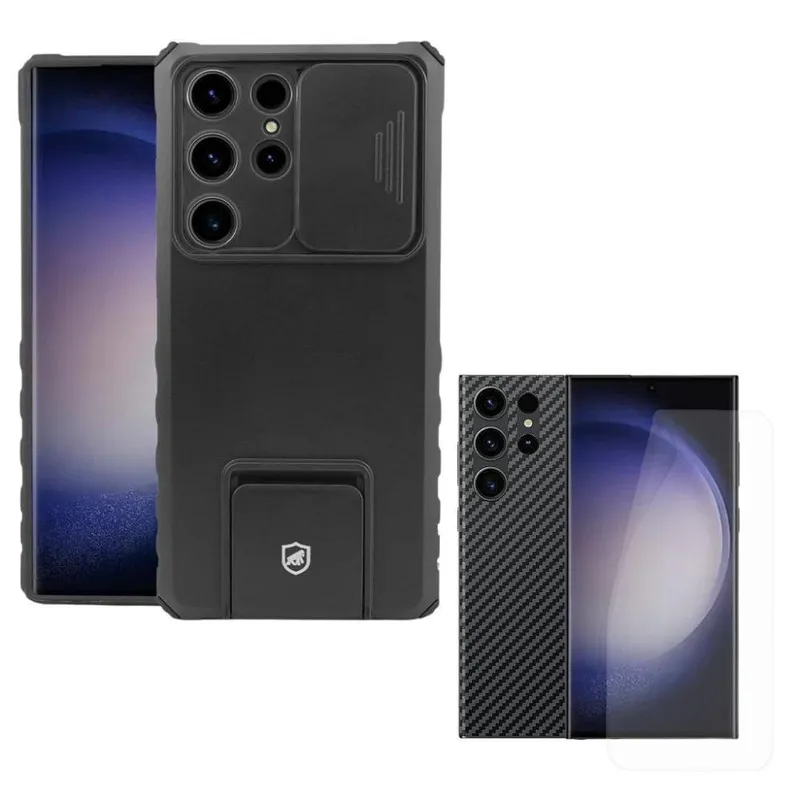 Capa Victus + Película Frontal E Traseira Preta Para Samsung Galaxy S23 Ultra - Gshield