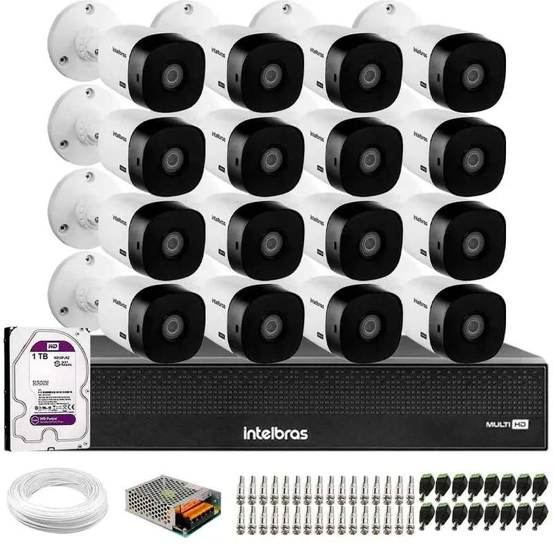 16 Câmeras Intelbras Vhl 1220 B G2 Full Hd Visão Noturna 20m + Dvr 3116c 16 Canais + Hd 1TB Purple