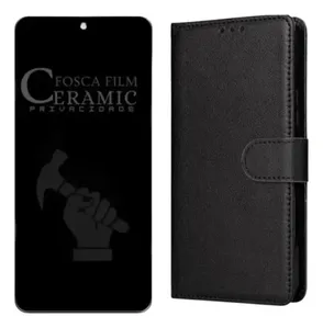 Capa Carteira Estojo Flip + Película Privacidade Fosca Para Redmi Note 15 Pro 5g