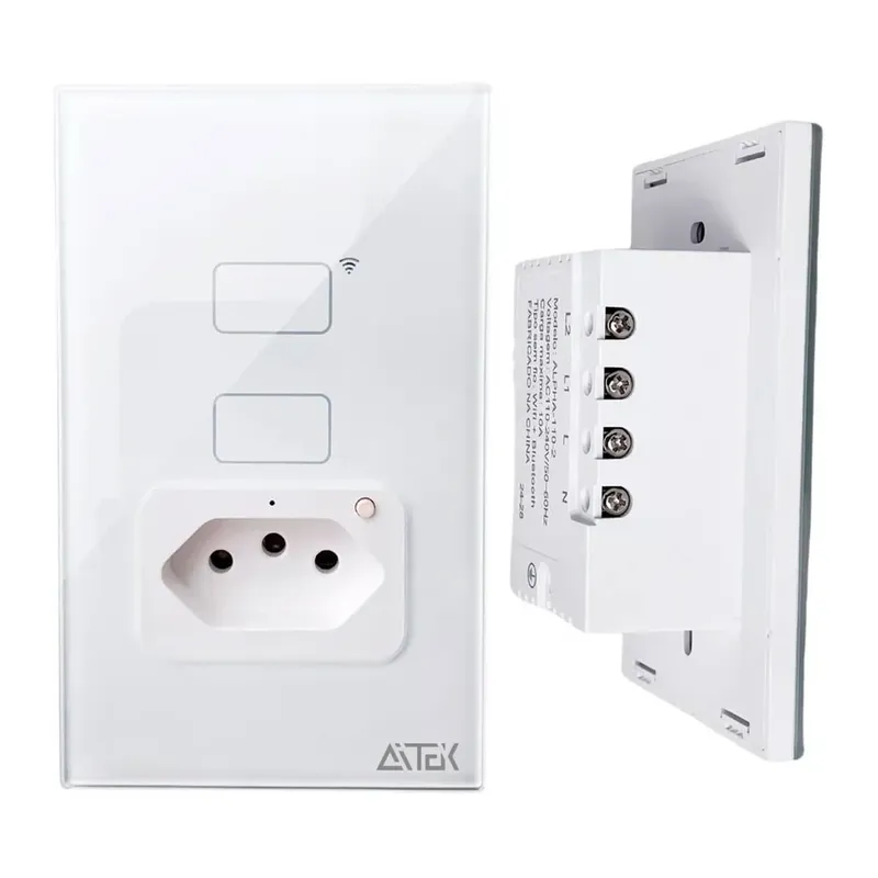Interruptor Inteligente Com Tomada 2 Botões Wireless Bivolt