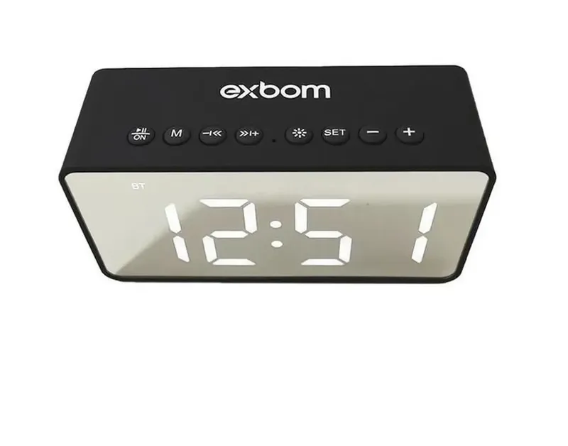 Caixa Som Bluetooth Exbom C/ Relógio Alarme Despertador