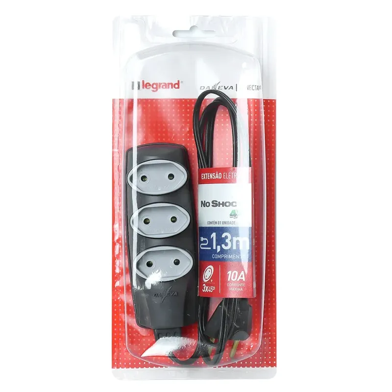 Extensao Noshock 90 Pl 2x0,75 2p 10a Grafite 1,3 Metros Dn1904