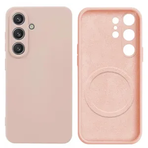 Capa Capinha Protetora de Silicone com Interior em Microfibra Aveludado Compatível com Magsafe para o Samsung Galaxy S25 - Cor: Rosa