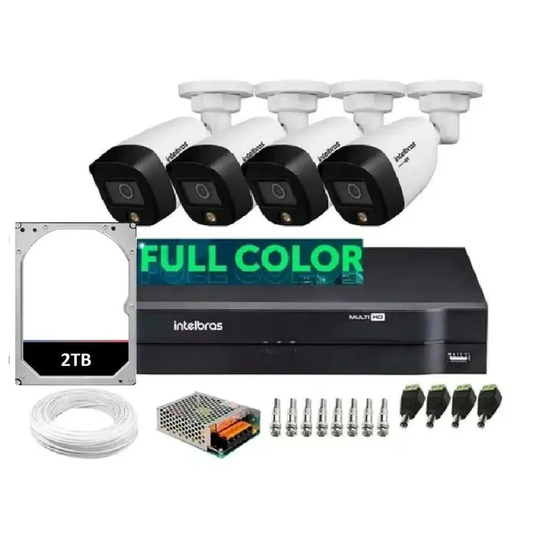 Kit 4 Câmeras Intelbras 2 Megapixels 20m Vhd 1220 Full Color Dvr 4ch Mhdx C/hd 2tb