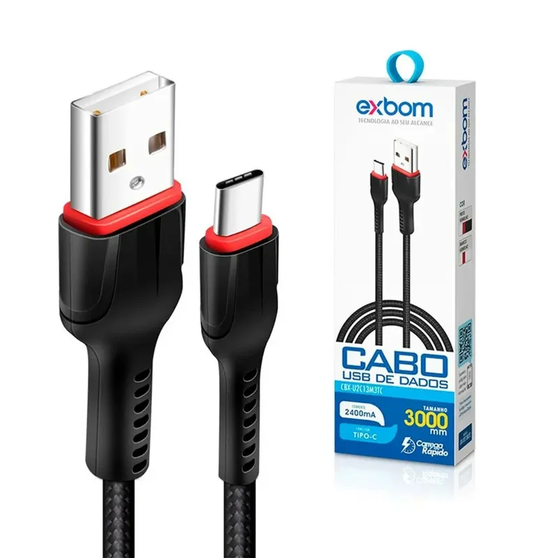 Cabo Para Celular Smartphone Usb Exbom - Usb Tipo C Tam. 01metro Turbo 2.4a Ultra Performance Rápido - Panami
