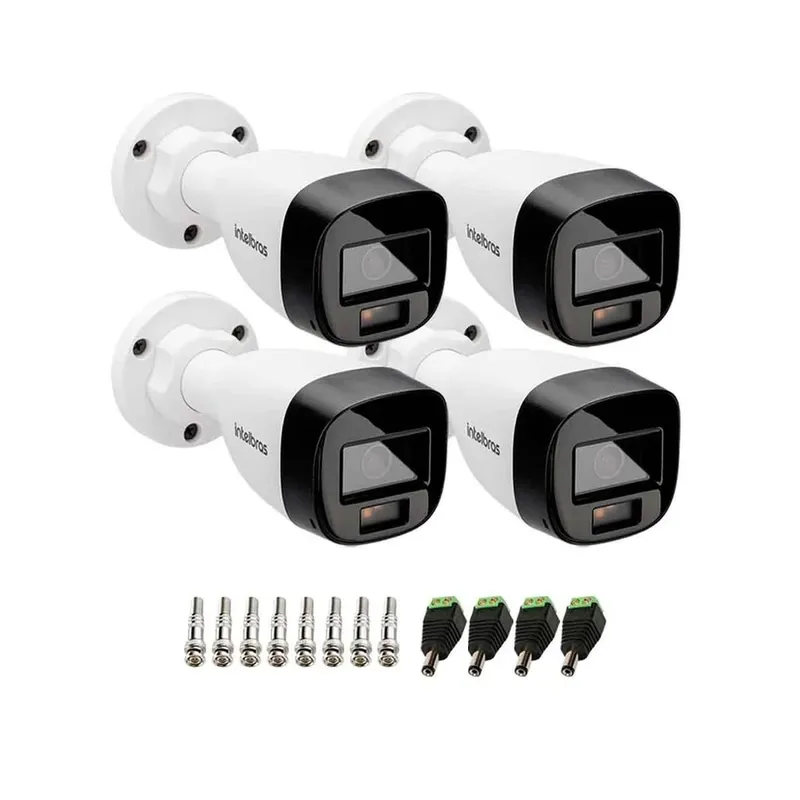 Kit 4 Câmeras Intelbras Vhd 1220 B Full Color Full Hd 1080p Visão Noturna Colorida 20m Ip67 + Plugs