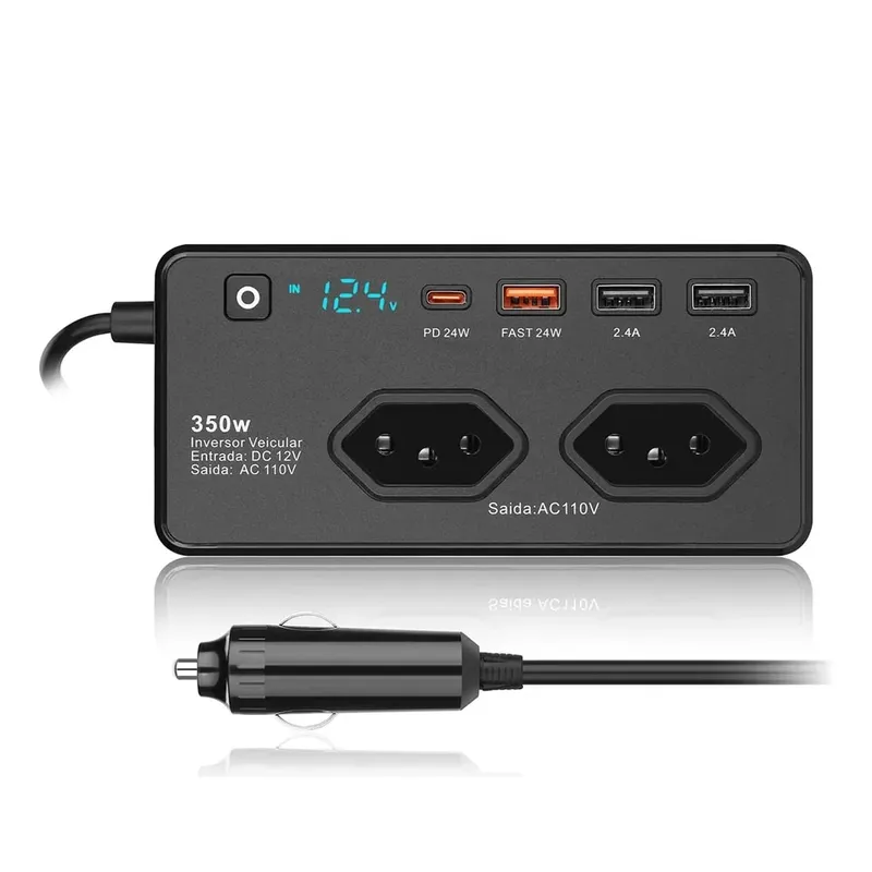 Inversor Veicular 350w 12v Para 110v Com Usb Tomada Usb-c