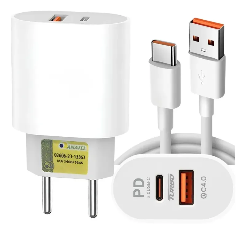 Carregador Turbo 40w Celulari Usb-c Iphone Samsung Motorola Xiaomi Branco