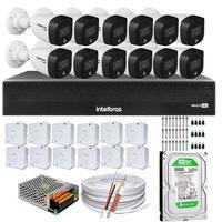 Kit 12 Cameras Intelbras, 1220 Full Color, Mhdx 16 Ch, Color Noite