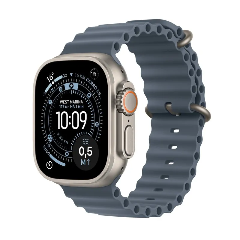 Apple Watch Ultra 3 GPS + Cellular, Caixa Natural de Titânio de 49 mm, Pulseira Oceano Azul-âncora - MEWH4BE/A