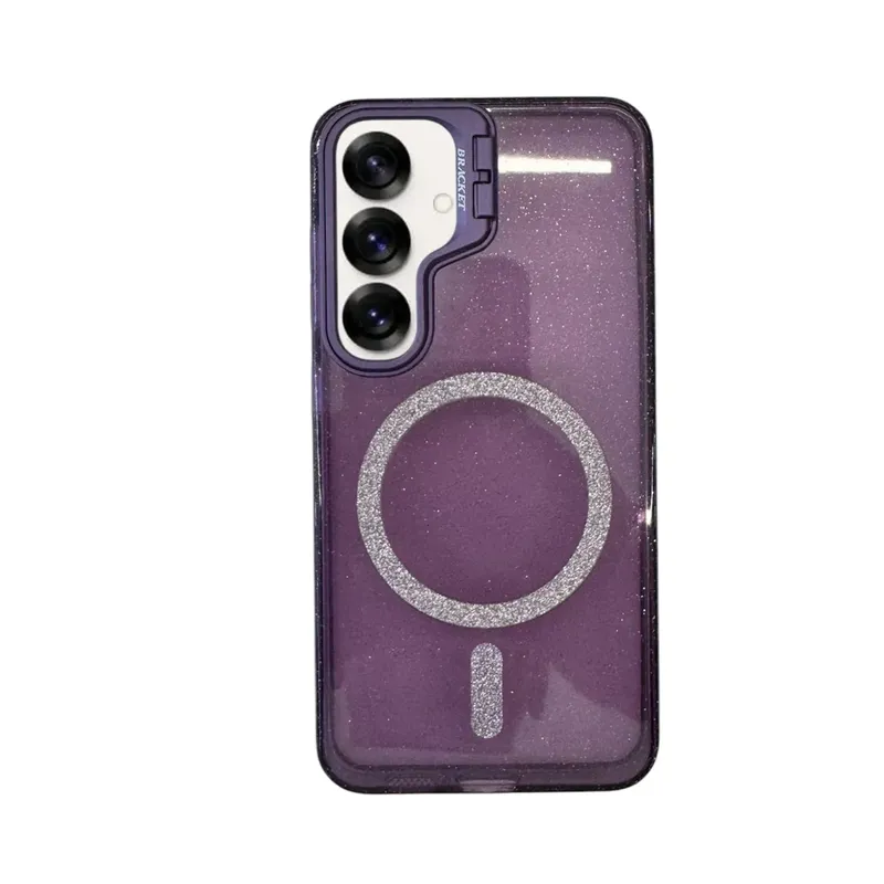 Capa Capinha Case Brilho Luxo Glitter Premium Magsafe Magnética Com Suporte Bracket Para Iphone 15 Pro Max - Roxo