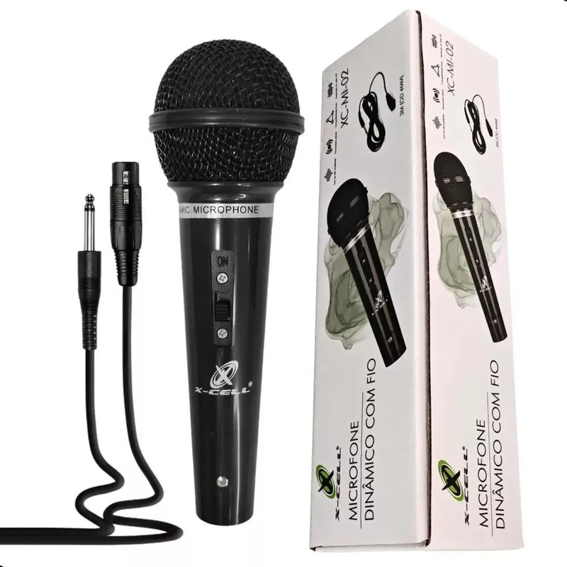 Microfone Dinâmico De Mão Com Fio 3m Preto Botão On Off