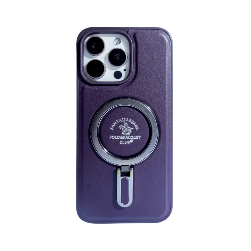 Capa De Telefone Polo Couro Compatível Com Iphone Cor:roxo Profundo;modelo:ip 14 Promax