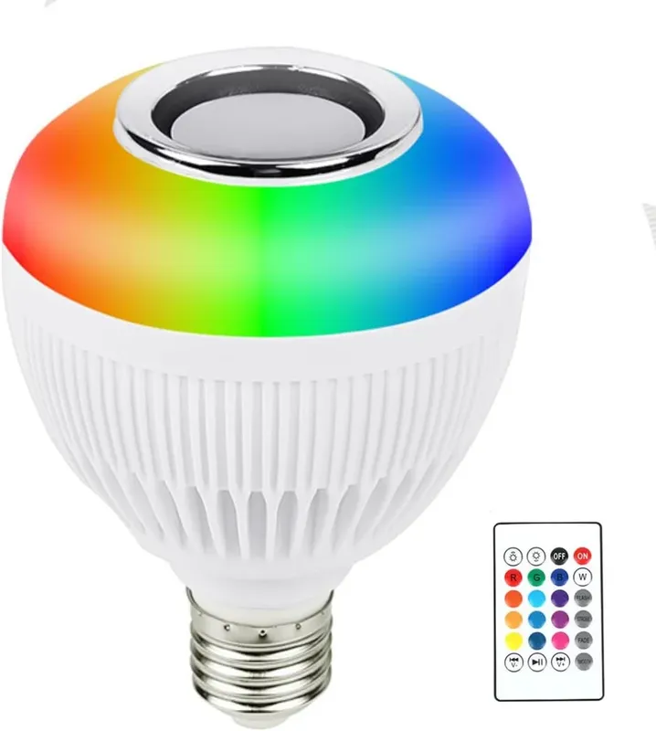 Lampada Bulb LED Colorida RGB E Caixa De Som Via Bluetooth Com Controle Remoto Controla A Intensidade Das Cores Encaixe E27 Bivolt Para Quartos Salas Escritório E Festas