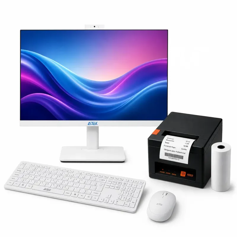 Kit Pdv Computador Aio-2232+kit Teclado E Mouse Branco+ Impressora Térmica 80mm Usb+adaptador Wifi