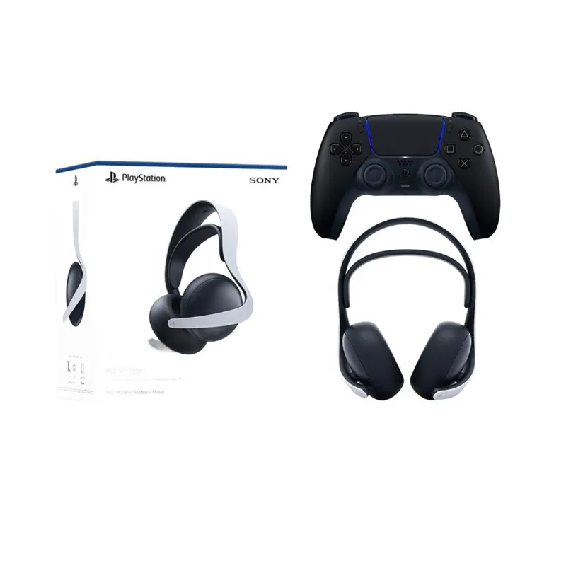 Kit Headset sem fio Gamer Sony Pulse Elite, Bluetooth PS5 Branco + Controle Sony DualSense PS5 Midnight Black