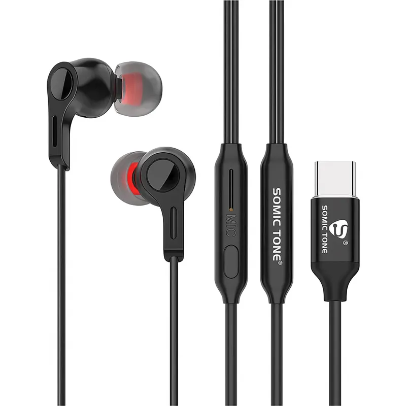 Fone De Ouvido Tipo C Com Fio E Microfone Somic Tone C6 Preto