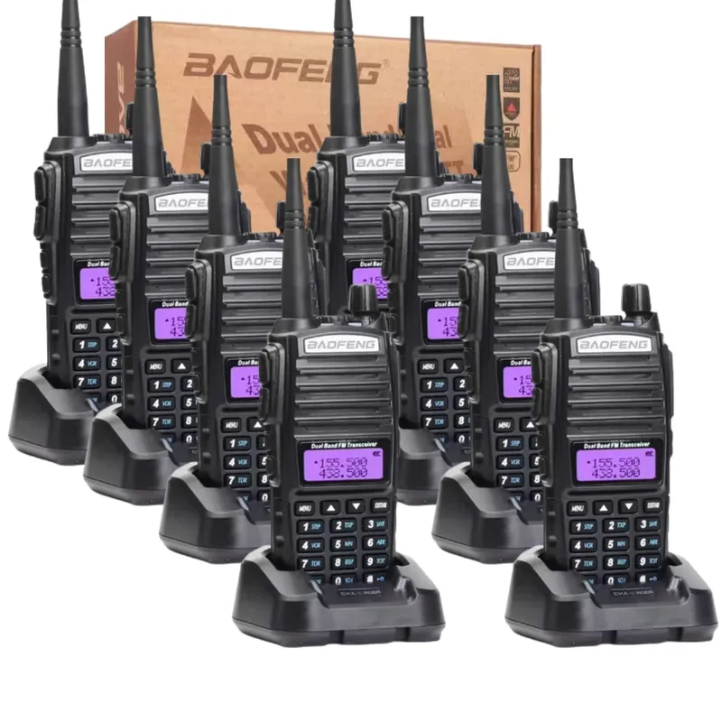 Kit 8 Comunicador Baofeng Radio Profissional Uv82 128 Canais 12 Km Alcance Bateria Longa Duração - Preto