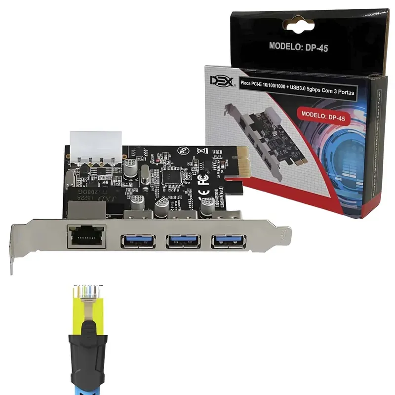Placa PCi-ex Multiportas Rede Gigabit /1000 3 Portas Usb 3.0