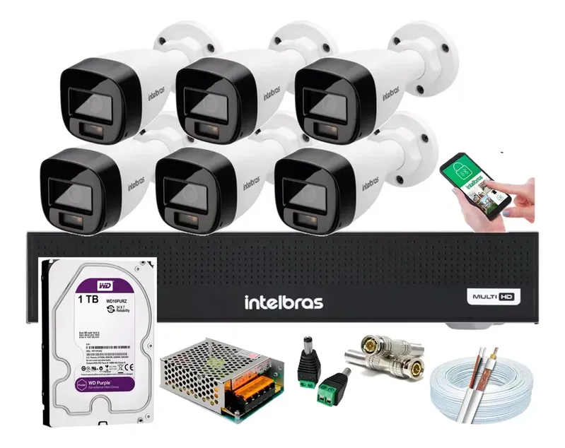 Kit 8 Cameras Seguranca Intelbras Full Color Vhd 1120b Dvr 8ch Full S/ Hd .