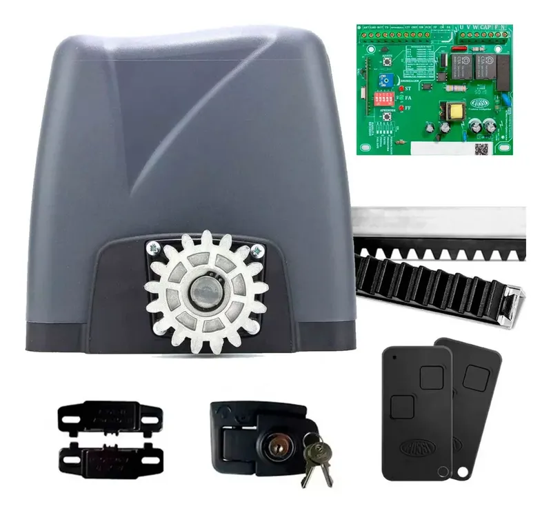 Kit Motor Portão Rossi Dz Nano Turbo 600kg 1/4 Deslizante Automático De Correr Eletrônico Com Abertura Rápida Com 3 Metros De Cremalheira - 220V