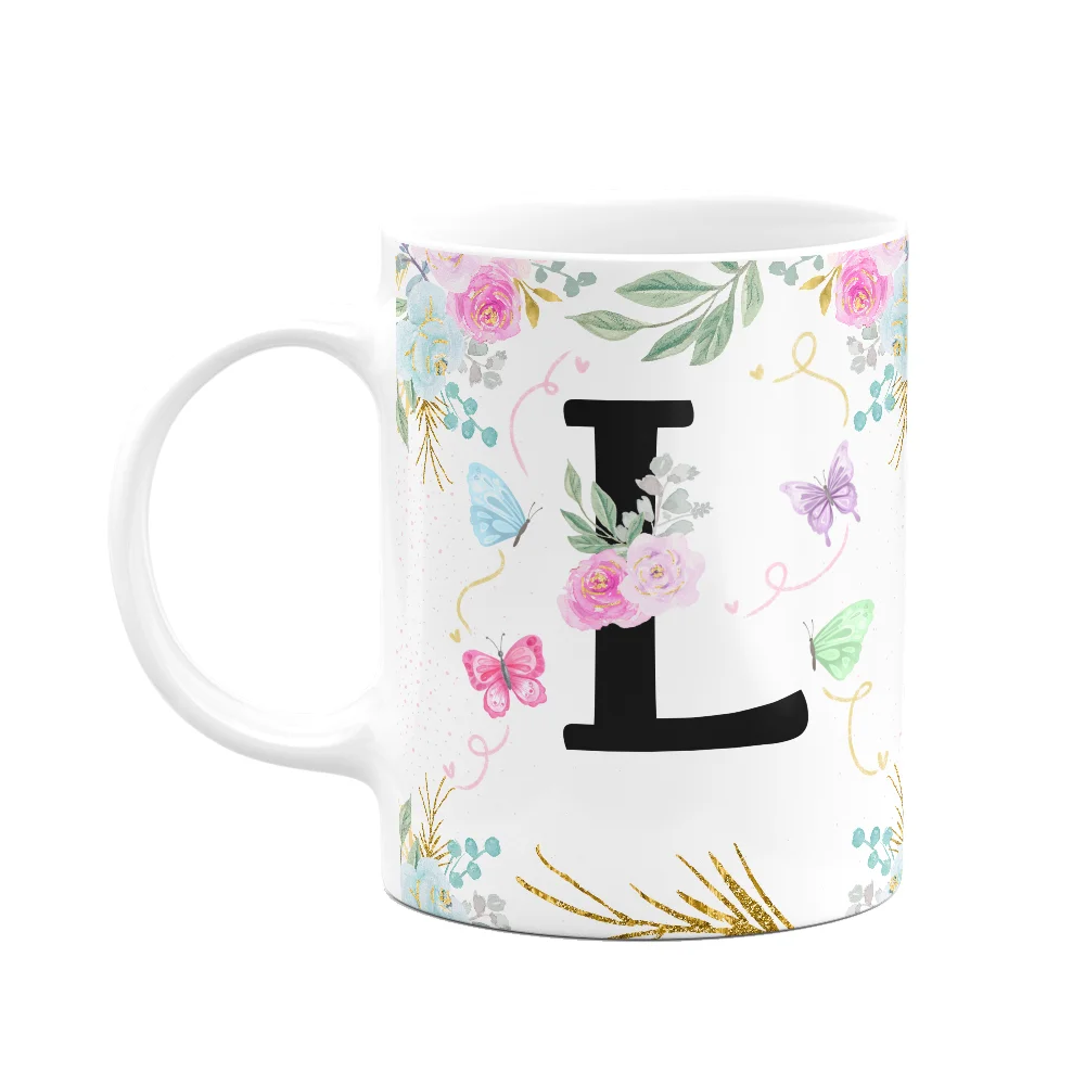 Caneca Floral Inicial Letra L 325ml