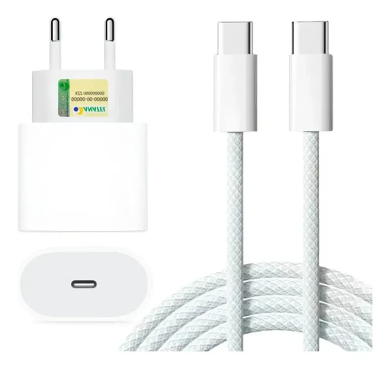 Fonte + Cabo Para Iphone 15 16 17 Plus Pro Max Usb-c Turbo Branco