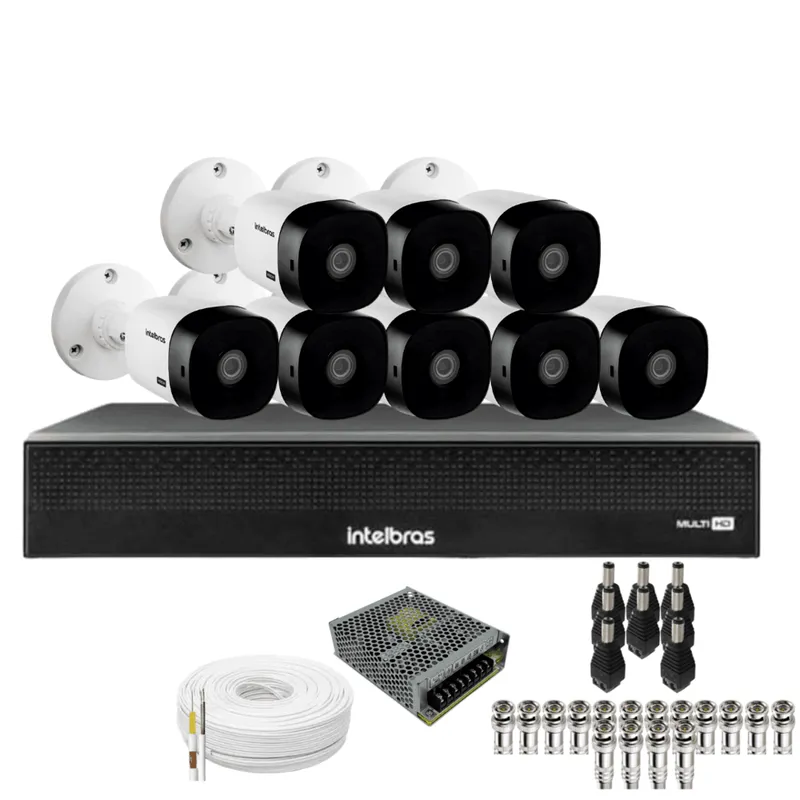 Kit 8 Câmeras Intelbras 1220b Full Hd Dvr Mhdx 1016-c Intelbras Com Detecção De Movimentos Sem Hd