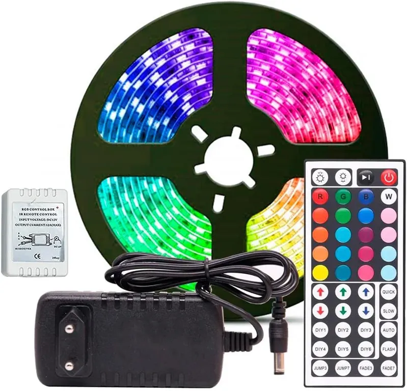 Fita LED RGB 5050 Rolo 5 Metros Fonte 12v 3a E Controle Remoto