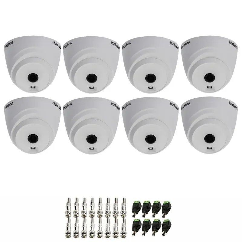 Kit 8 Câmeras Intelbras Vhl 1120 Dome Hdcvi Lite Hd 720p Lente 3.6mm Visão Noturna 20m + Conectores