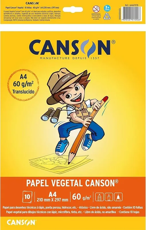 Papel Vegetal Canson A4 Com 10 Folhas – Alta Transparência