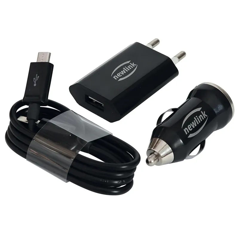 Kit Carregadores Micro Usb Automotivo E Tomada Newlink Kt100 Preto