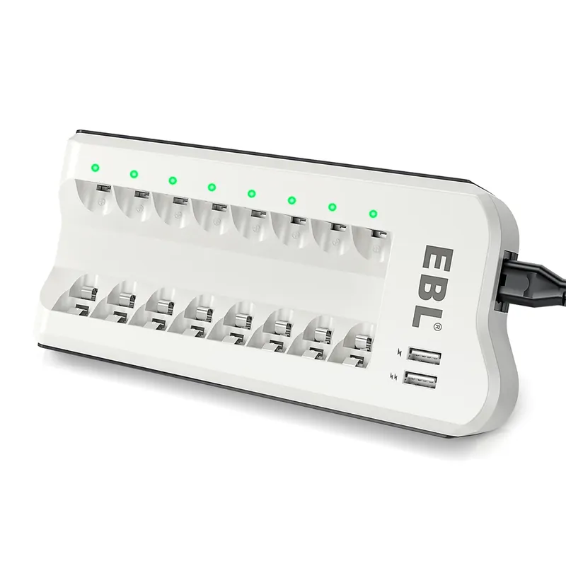 Carregador de Pilhas AA AAA EBL 808U com 2 Portas USB e LED