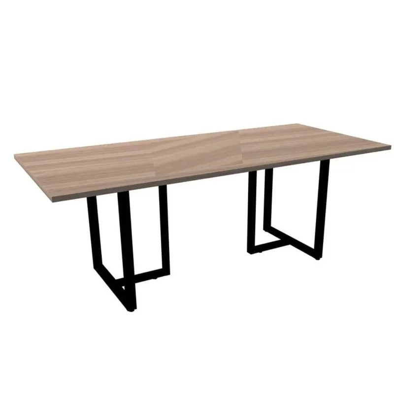 Mesa De Reunião Retangular 200 X 90 Cm Pé Tub Pe25 Em Mdp Walnut E Base Preta