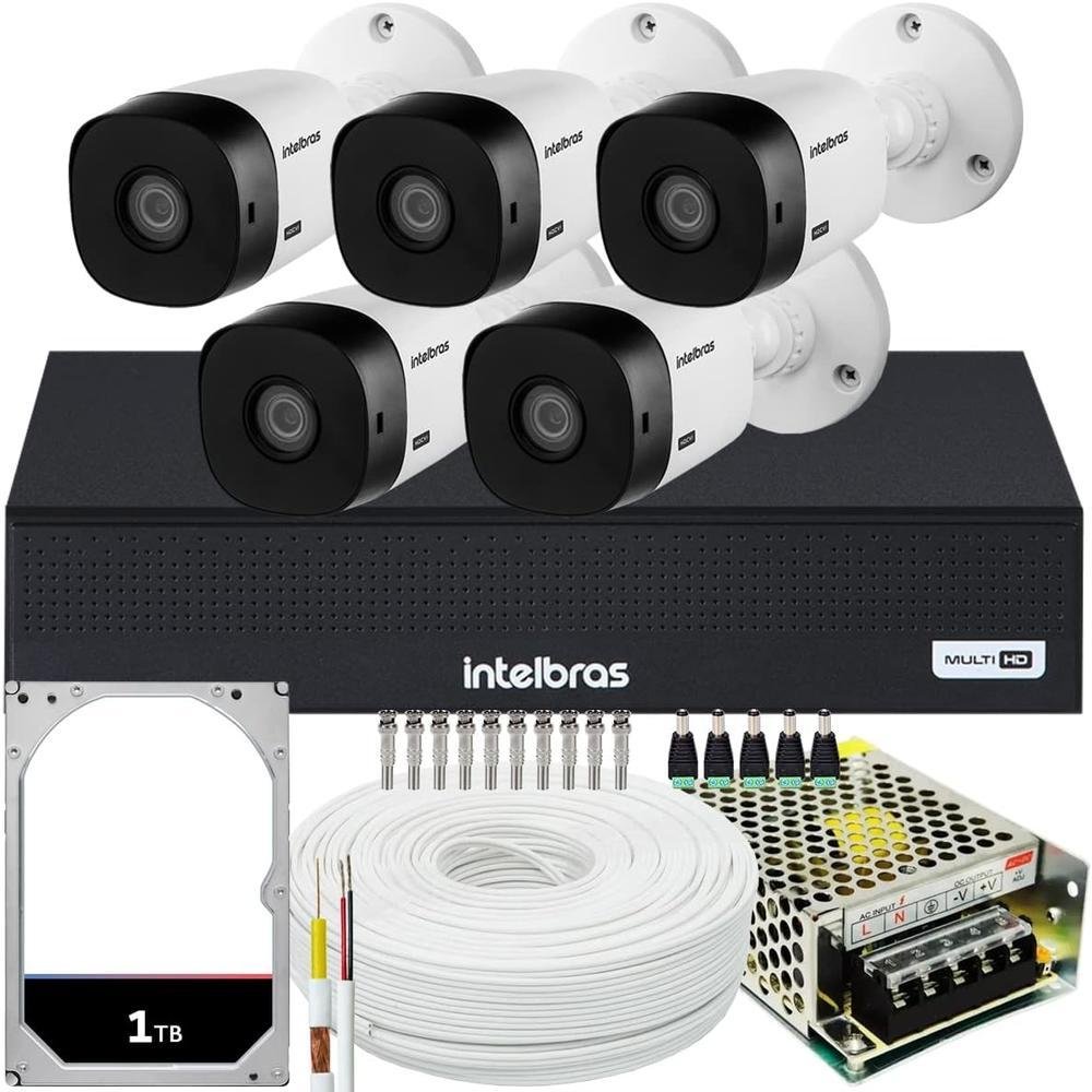Kit Intelbras, 5 Câmeras VHL 1120 + DVR 1008-c, 8 Canais, HD 1TB