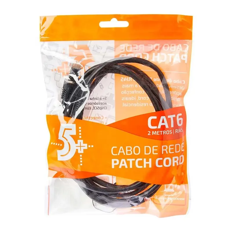 Cabo De Rede Ftp Patch Cord, RJ45 Cat 6, Blindado, 2 Metros, Preto, Chip Sce - 018-1086