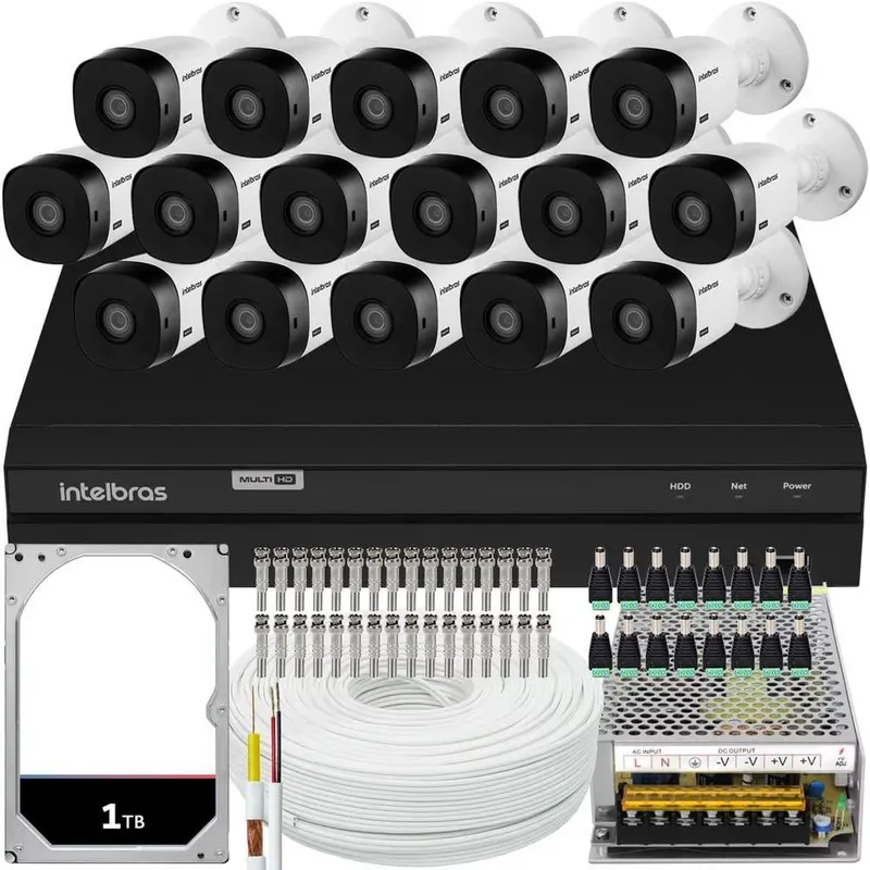 Kit Intelbras, 16 Câmeras VHL 1220 FULL, 20m + DVR 16 Canais, HD 1TB