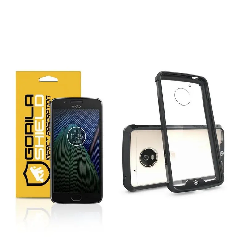 Kit Capa Ultra Slim Air Preta E Película De Vidro Dupla Para Motorola Moto G5 Plus - Gorila Shield