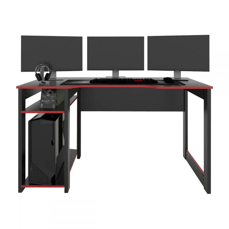 Mesa Gamer Meli Ideal Para 3 Monitores Preto/vermelho - Pnr Móveis