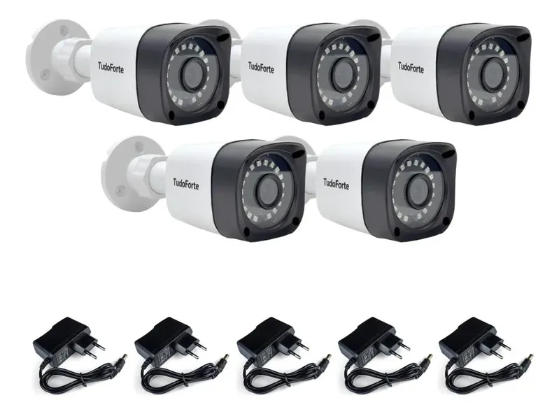 Kit 4 Câmeras De Segurança Full Hd 1080p 2mp Bullet 20 Metros Infravermelho Lente 2.8mm Tudo Forte + Fontes