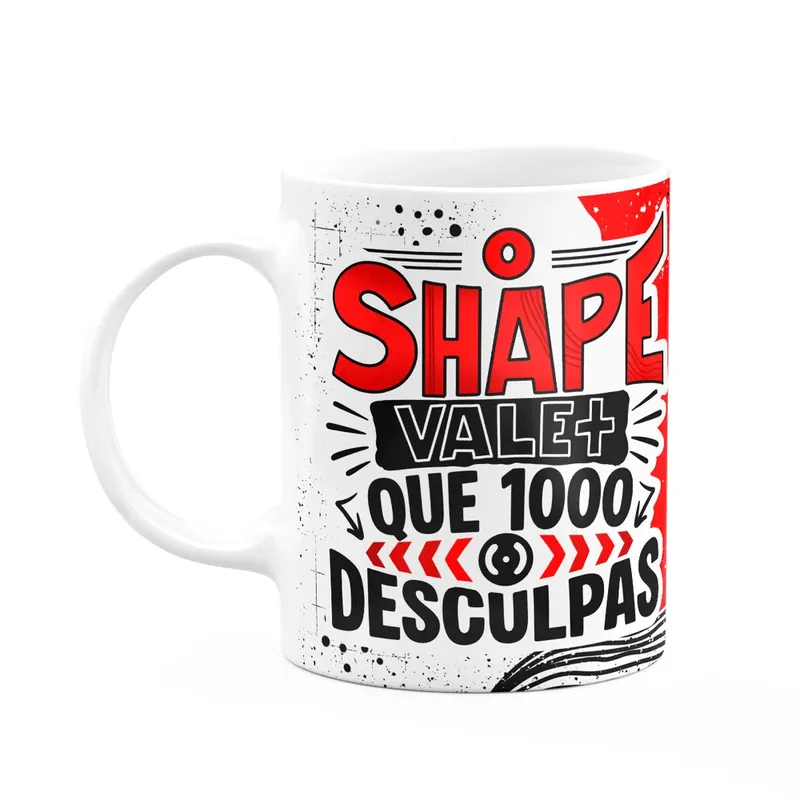 Caneca Fitness Academia - O Shape Vale Mais - Preta