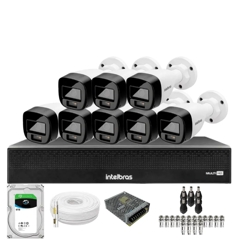Kit 8 Câmeras Intelbras 1120b Full Color Dvr Mhdx 1016-c Intelbras Com Detecção De Movimentos Hd 6tb