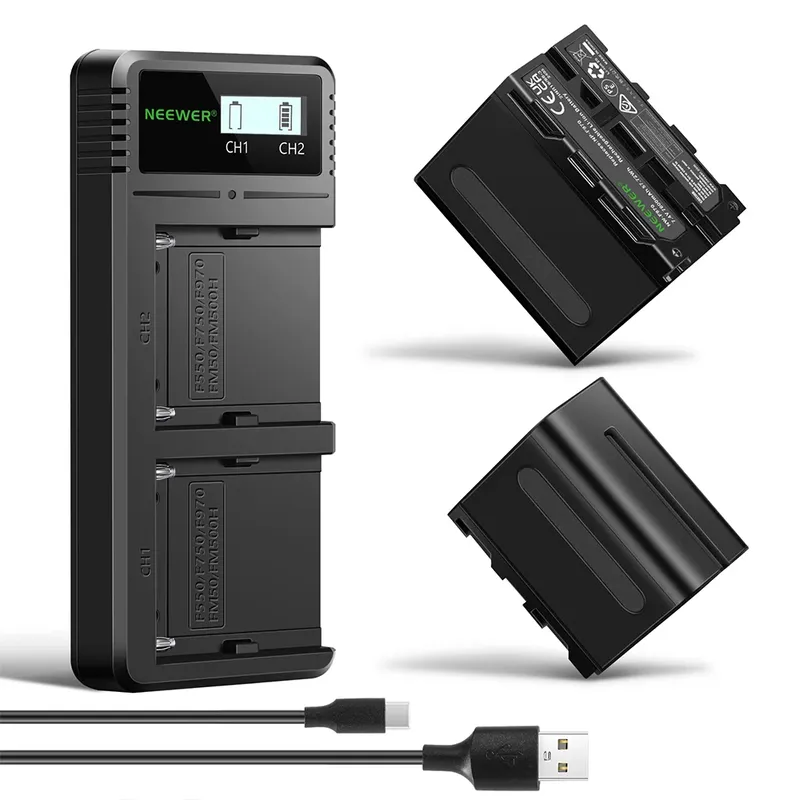 Neewer Carregador Duplo Usb + 2 Baterias Np-f970 7800mah